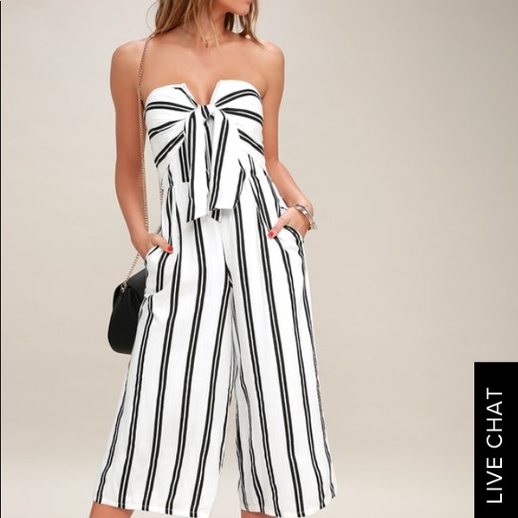 Lulu’s Margo Black and White Striped Midi Jumpsuit - Picture 2 of 7